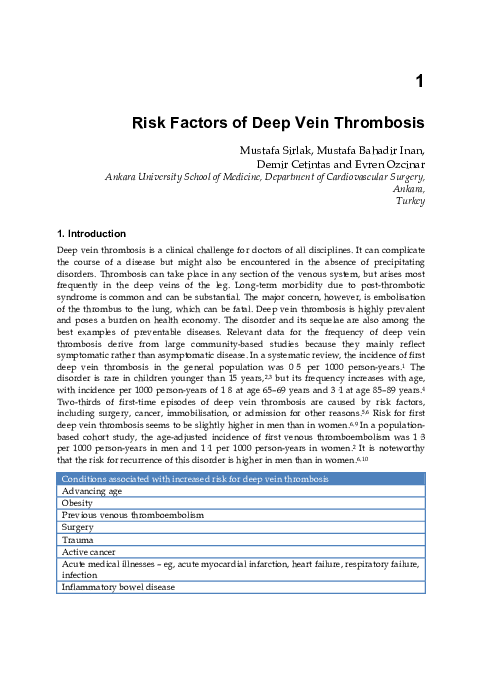 (PDF) Risk Factors of Deep Vein Thrombosis | Mustafa Sirlak - Academia.edu