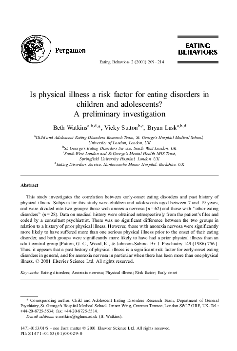 (PDF) Is physical illness a risk factor for eating disorders in ...