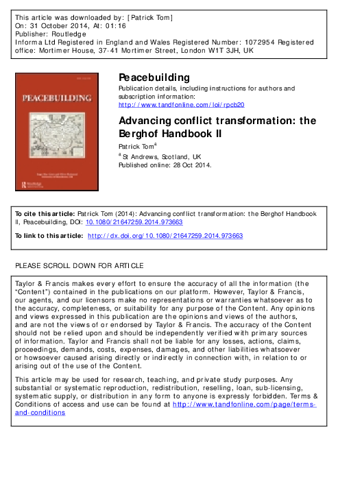 (PDF) Advancing conflict transformation: the Berghof Handbook II