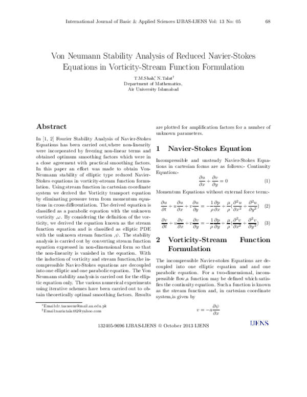 (PDF) Von Neumann Stability Analysis of Reduced Navier-Stokes Equations ...