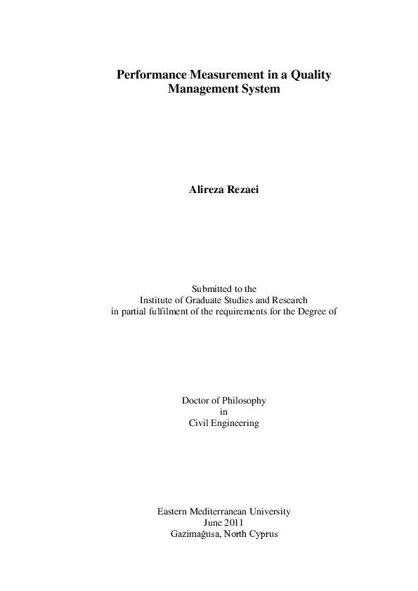 (PDF) Performance measurement in a quality management system