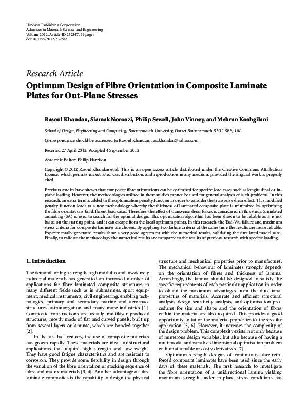 (PDF) Optimum Design of Fibre Orientation in Composite Laminate Plates ...