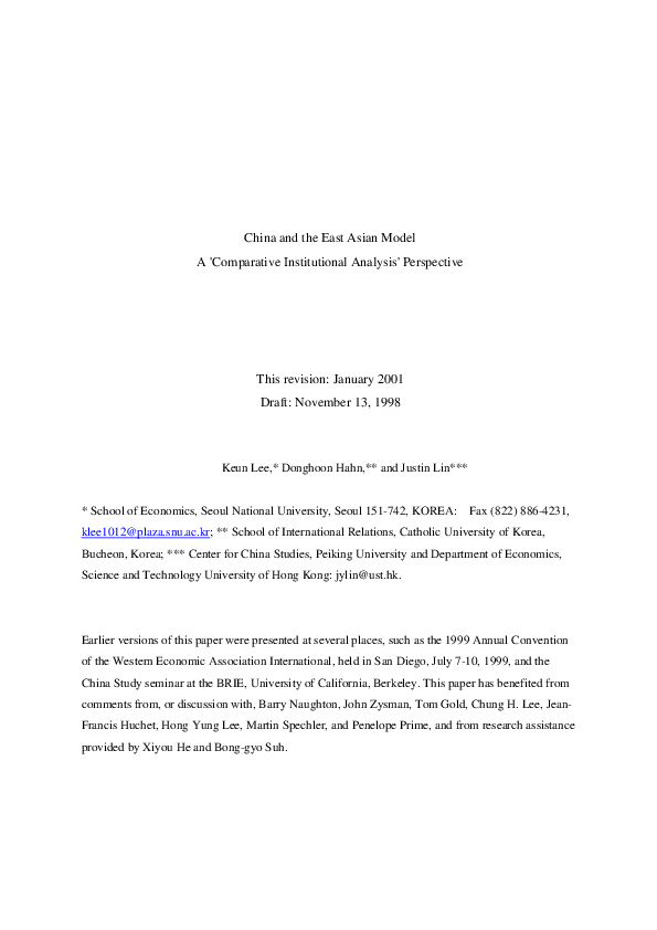 (PDF) China and the East Asian Model A 'Comparative Institutional ...