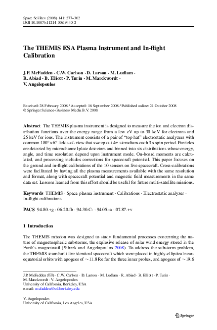 (PDF) The THEMIS ESA Plasma Instrument and In-flight Calibration
