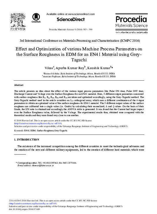 (PDF) Effect and Optimization of Various Machine Process Parameters on ...