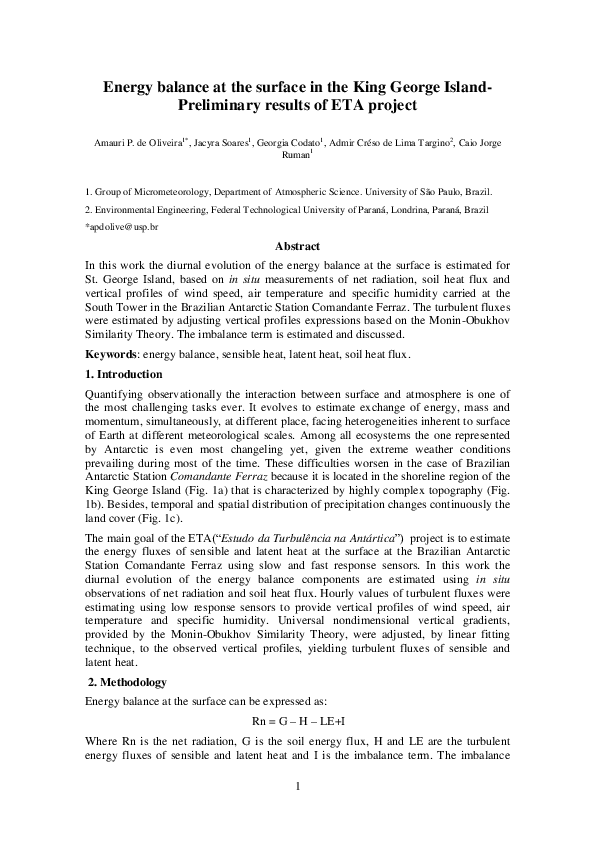 (PDF) Energy Balance at the Surface in King George Island - Preliminary ...