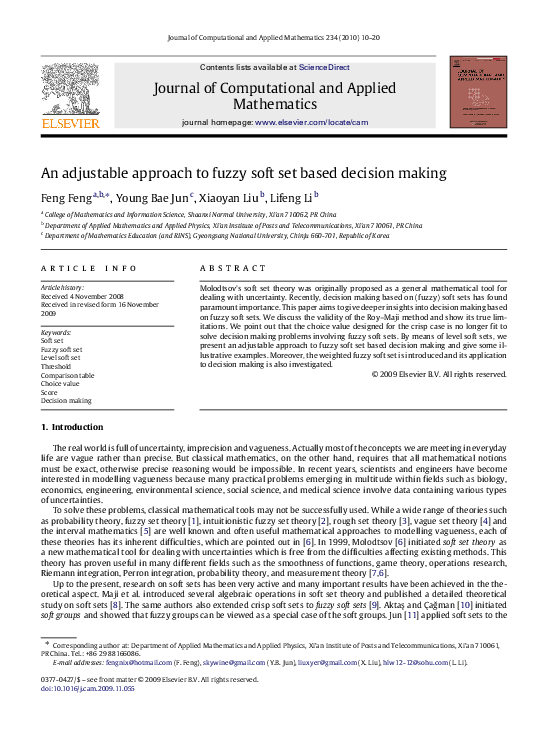 (PDF) An adjustable approach to fuzzy soft set based decision making
