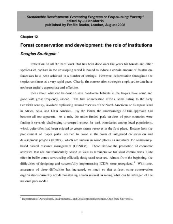 (PDF) Forest conservation and development: the role of institutions