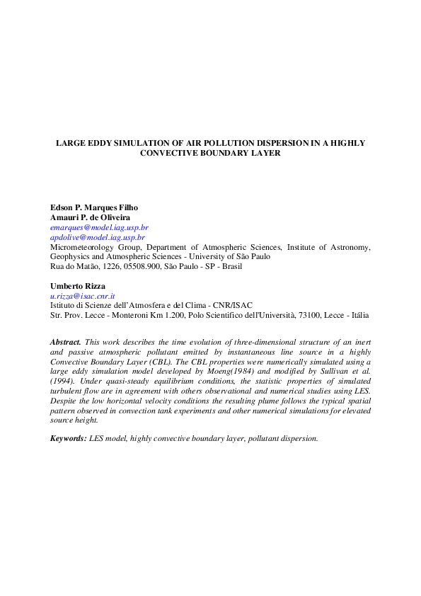 (PDF) Large Eddy Simulation of Air Pollution Dispersion in a Highly ...
