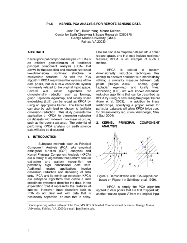 (PDF) Kernel PCA analysis for remote sensing data