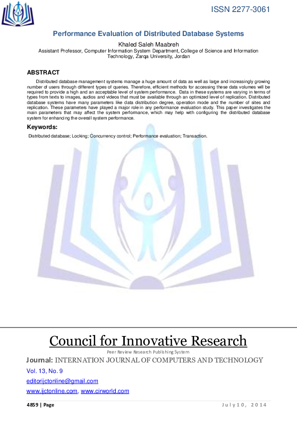(PDF) A performance evaluation of distributed database architectures