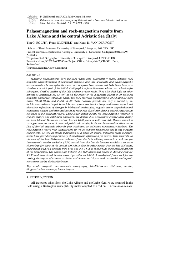(PDF) Palaeomagnetism and rock-magnetism results from Lake Albano and ...