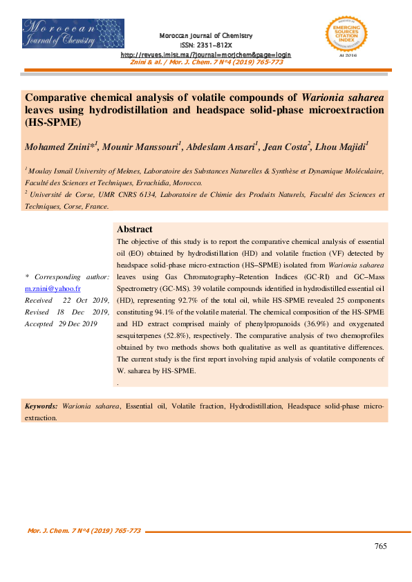 (PDF) Comparative chemical analysis of volatile compounds of Warionia ...