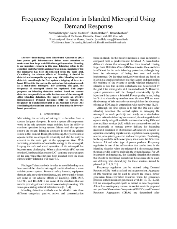 (PDF) Frequency regulation in Islanded microgrid using demand response ...