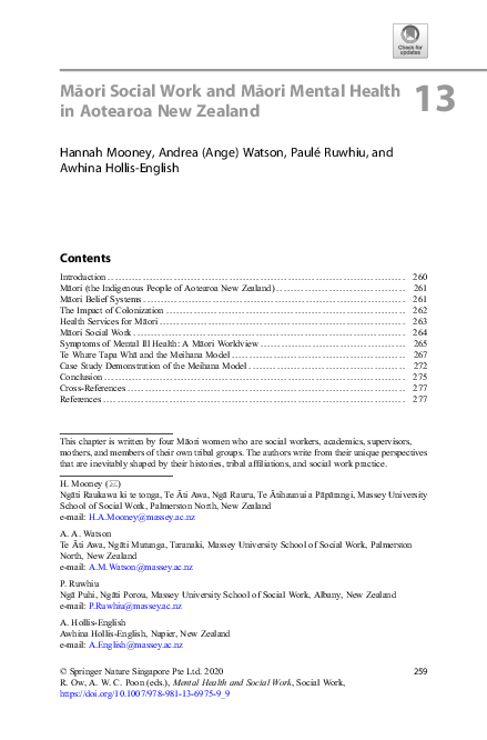 (PDF) Māori Social Work and Māori Mental Health in Aotearoa New Zealand