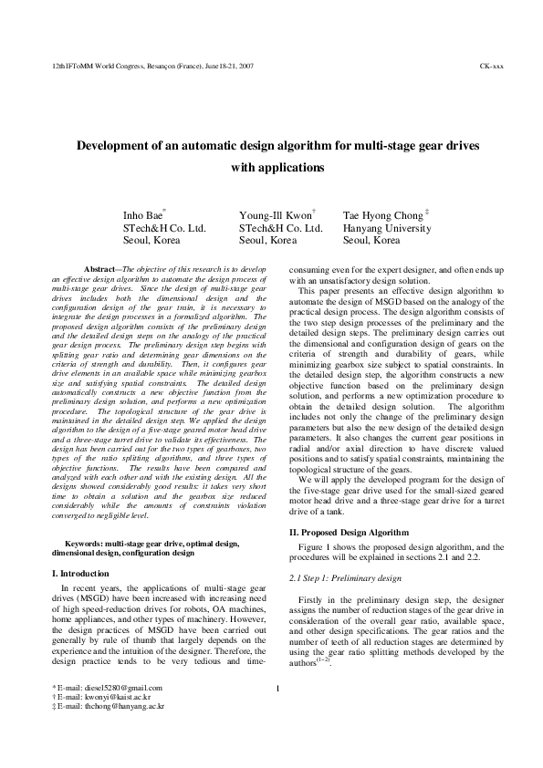 (PDF) Development of an automatic design algorithm for multi-stage gear ...