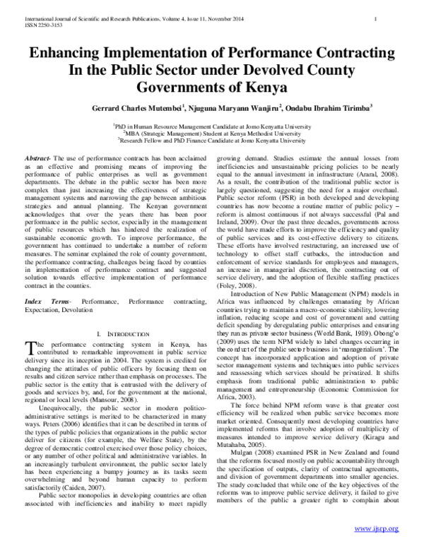 (PDF) Enhancing Implementation of Performance Contracting In the Public ...