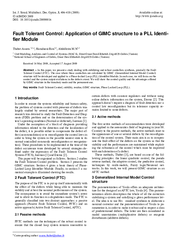 (PDF) Fault Tolerant Control: Application of GIMC structure to a PLL ...