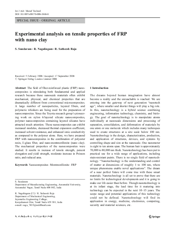 (PDF) Experimental analysis on tensile properties of FRP with nano clay