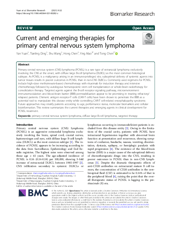 (PDF) Current and emerging therapies for primary central nervous system ...