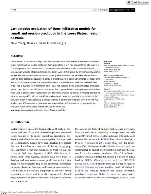 (PDF) Comparative evaluation of three infiltration models for runoff ...