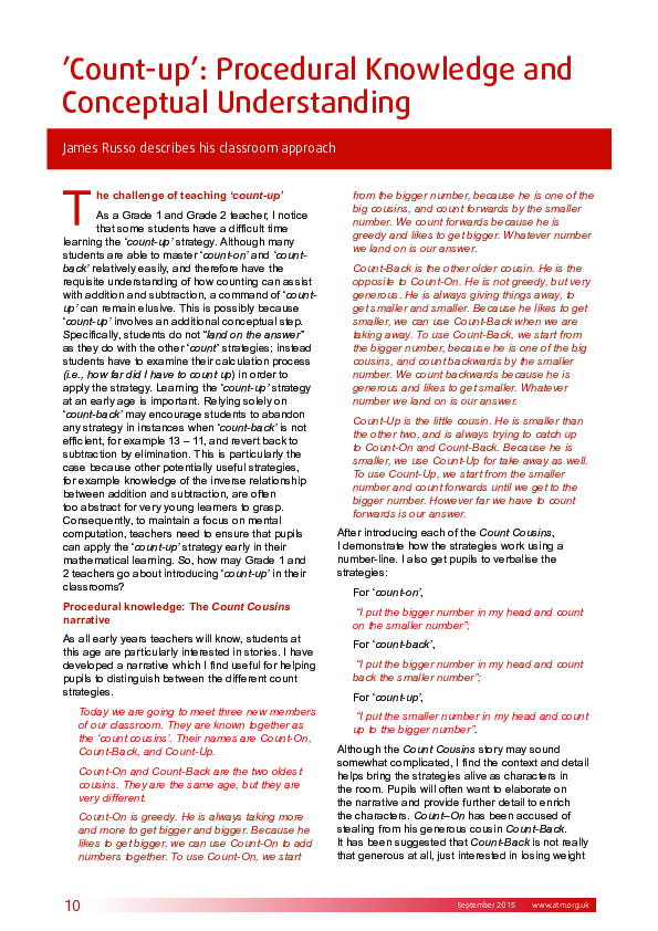 (PDF) ’Count-up’: Procedural Knowledge and Conceptual Understanding