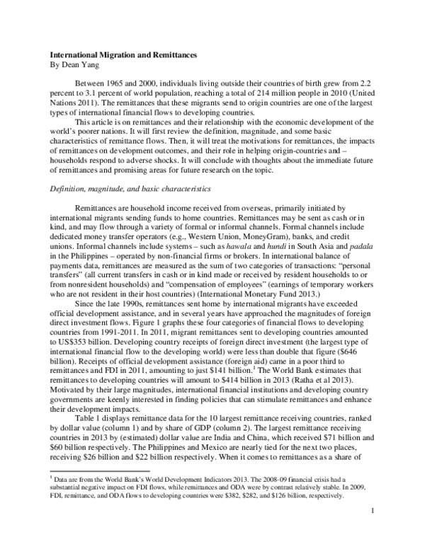 (PDF) International Migration and Remittances