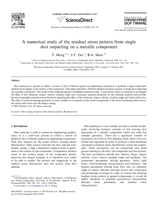 (PDF) A numerical study of the residual stress pattern from single shot ...