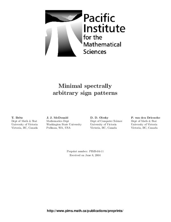 (PDF) Minimal Spectrally Arbitrary Sign Patterns | Thomas Britz ...