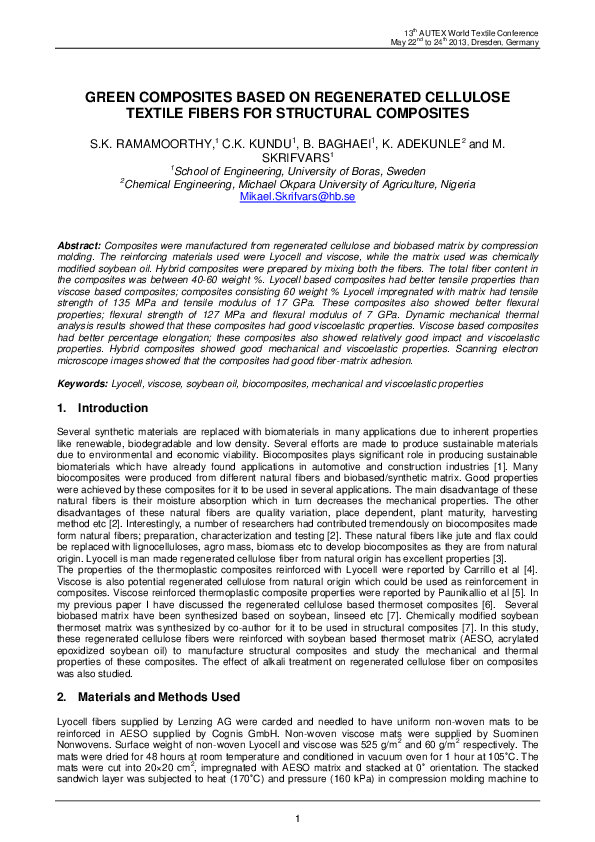 (PDF) Green Composites Based On Regenerated Cellulose Textile Fibers ...