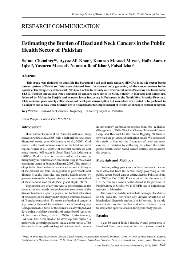 (PDF) Estimating the burden of head and neck cancers in the public ...