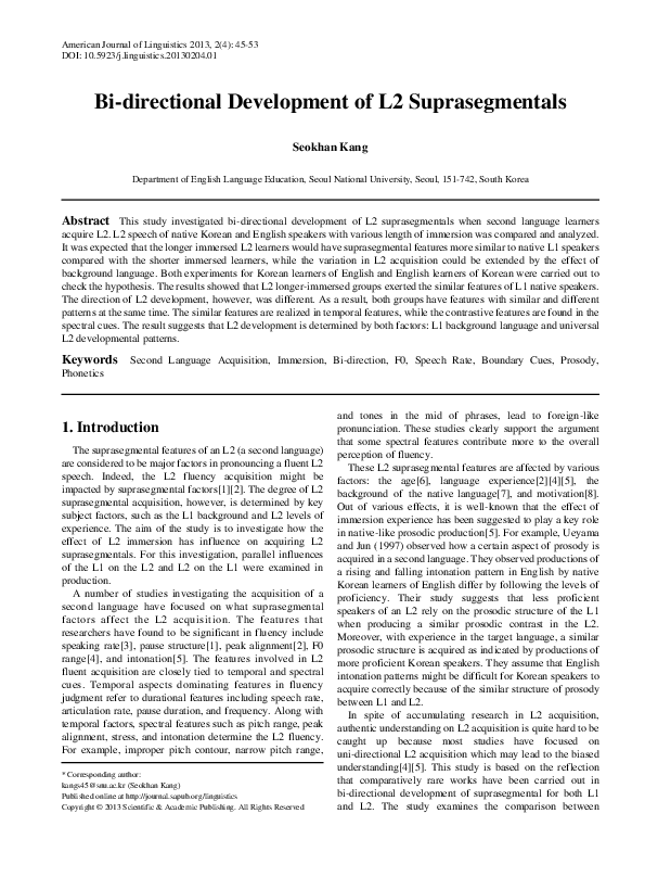 (PDF) Effects of L1 language background and L2 experience on adult L2 ...