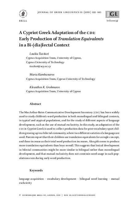 (PDF) A Cypriot Greek Adaptation of the CDI: Early Production of ...