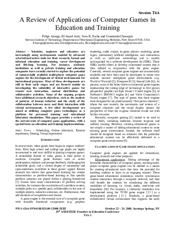 (PDF) A review of applications of computer games in education and training