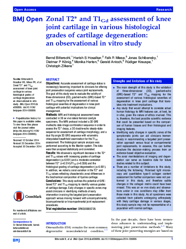 (PDF) Zonal T2* and T1Gd assessment of knee joint cartilage in various ...