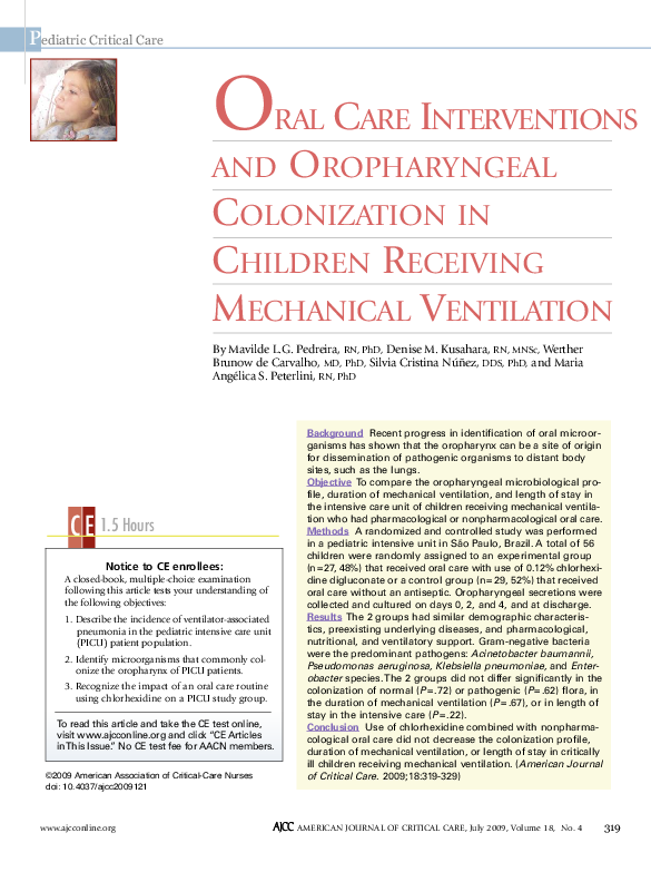 (PDF) Oral Care Interventions and Oropharyngeal Colonization in ...
