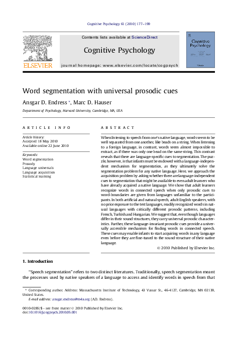 (PDF) Word segmentation with universal prosodic cues