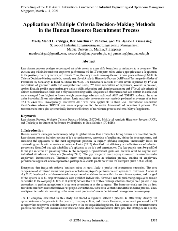 (PDF) Application of Multiple Criteria Decision-Making Methods in the ...