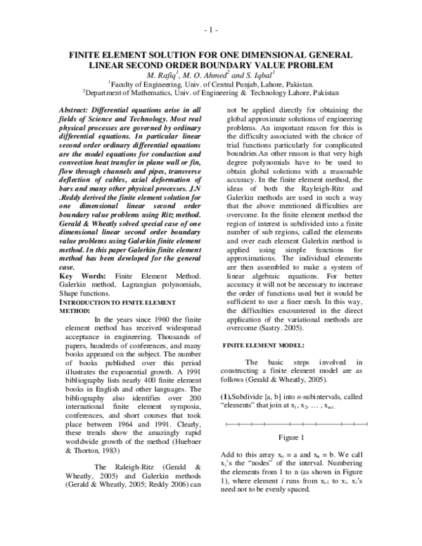 (PDF) Finite Element Solution for One Dimensional General Linear Second ...