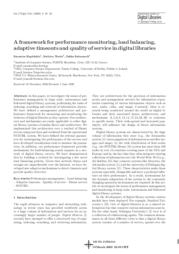 (PDF) A framework for performance monitoring, load balancing, adaptive ...