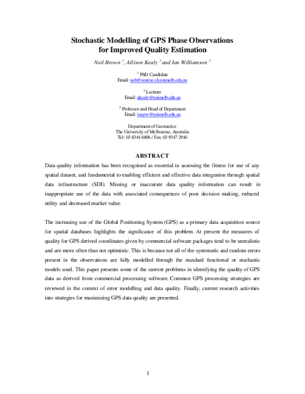 (PDF) Stochastic Modelling of GPS Phase Observations for Improved ...