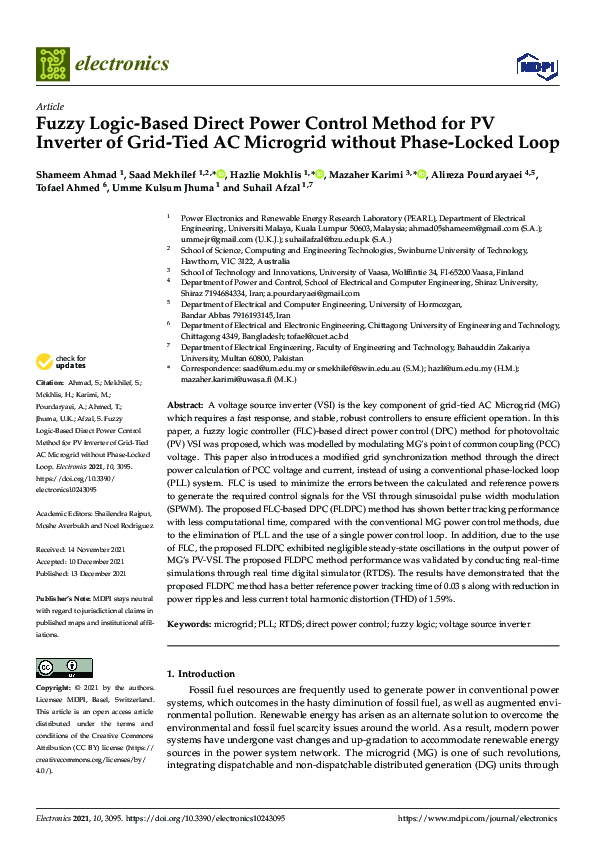 (PDF) Fuzzy Logic-Based Direct Power Control Method for PV Inverter of ...