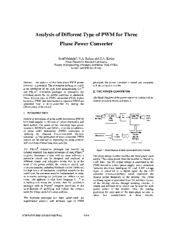 (PDF) Analysis of different type of PWM for three phase power converter