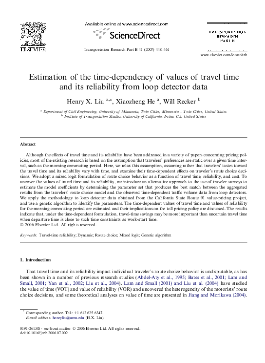 (PDF) Estimation of the time-dependency of values of travel time and ...