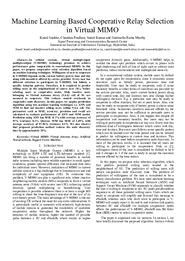 (PDF) Machine Learning Based Cooperative Relay Selection in Virtual MIMO