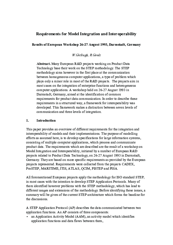 (PDF) Requirements for Model Integration and Interoperability