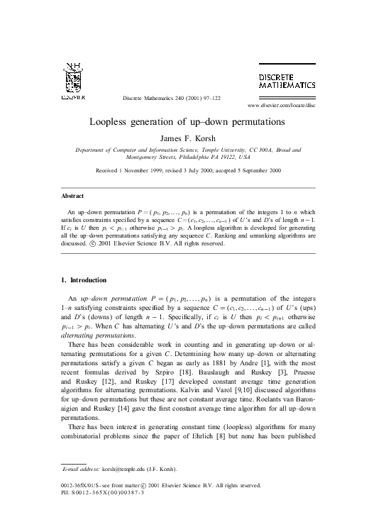 (PDF) Loopless generation of up–down permutations