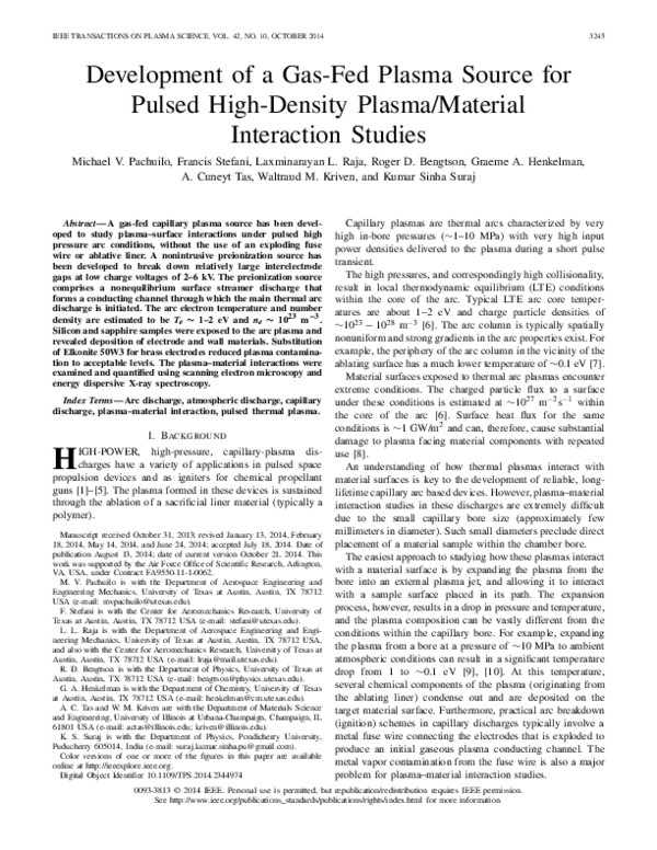 (PDF) Development of a Gas-Fed Plasma Source for Pulsed High-Density ...