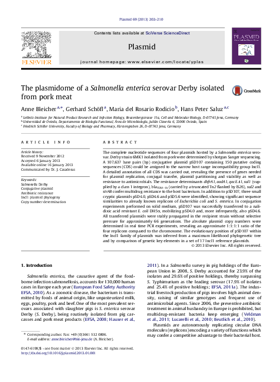 (PDF) The plasmidome of a Salmonella enterica serovar Derby isolated ...