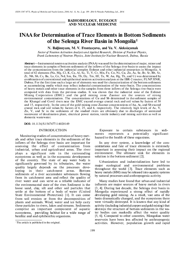 (PDF) INAA for determination of trace elements in bottom sediments of ...